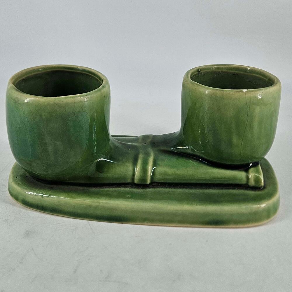 Vintage MCM Brush McCoy double pipe planter green Ceramic